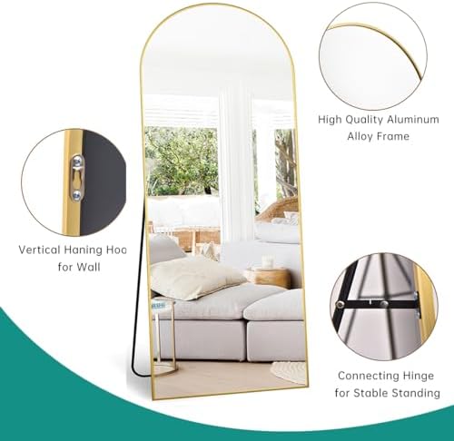 Full Length Mirror, 71''x30'' Arched Floor Body Mirror (Gold) - Image 4