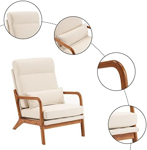 Karl home Accent Chair High Back Mid-Century Modern, Beige - Image 5