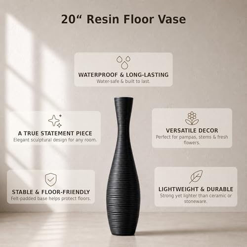 Leewadee Large Floor Vase 20 inches Polyresin for Pampas Grass, Dried Flowers - Image 3