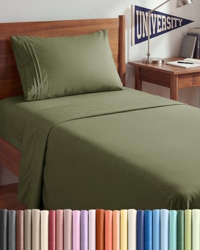 Twin XL 3 Piece Sheet Set - College Dorm Room Essentials - Sage Green by CGKUnlimited