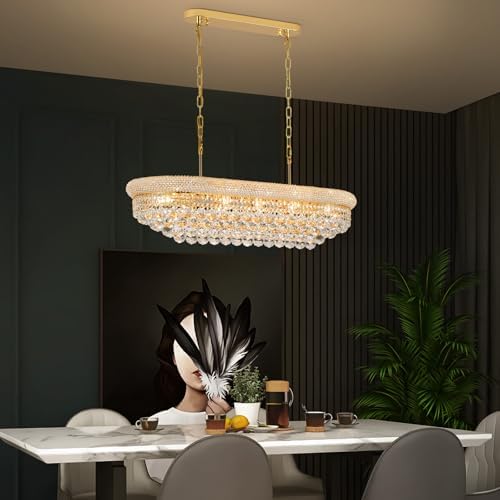 Gold Crystal Chandeliers for Dining Room，11-Lights L35.4 Inch - Image 6
