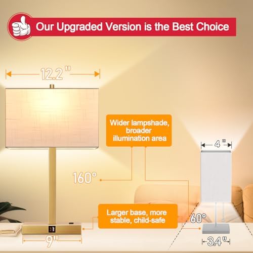 Lynnoland 21" Set of 2 Table lamp with USB A+C & AC Outlets, Touch Control 3-Way Dimmable Nightstand Lamps for Living Room Bedroom Office Reading, Linen Shade Touch Lamps, 3000K LED Bulbs Included - Image 3