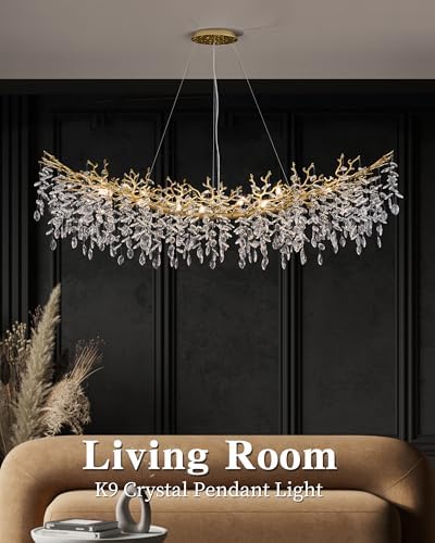 Modern Crystal Chandelier for Dining Room, 16-Light 63" Gold Tree Branch Chandeliers, Luxury K9 Crystal Rectangular Chandeliers for Kitchen Island Living Room - Image 4