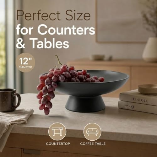 12" Concrete Fruit bowl for Kitchen Counter, Coffee Table Decor, Decorative Key Bowl, Home Décor Accents, Kitchen Counter Decor Black - Image 5