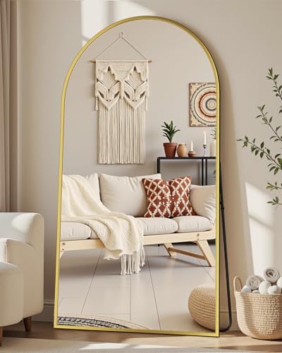 76"x44" Arched Full Length Mirror with Stand,Full Body Floor Mirror - Image 2