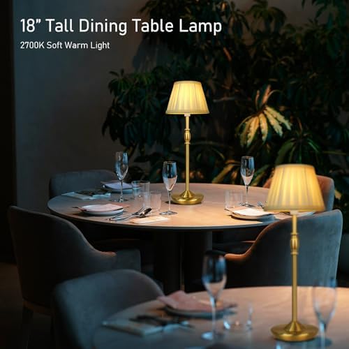 Cordless LED Touch Lamp with Dimmer Portable Small Table Lamp, 18" 2700K Rechargeable Battery Light for Bedside, Dining Room, Bedroom Lamp, Patio, Bar, Night Light, Bathroom (Antique Brass) - Image 2