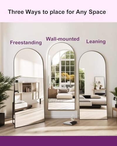 DMWOODFL 58"x18" Arched Full Length Mirror - Wall/Floor Mounted with Stand, Shatter-Proof Glass & Aluminum Frame, Large Body Mirror for Bedroom, Living Room, Entryway or Cloakroom, Black - Image 4