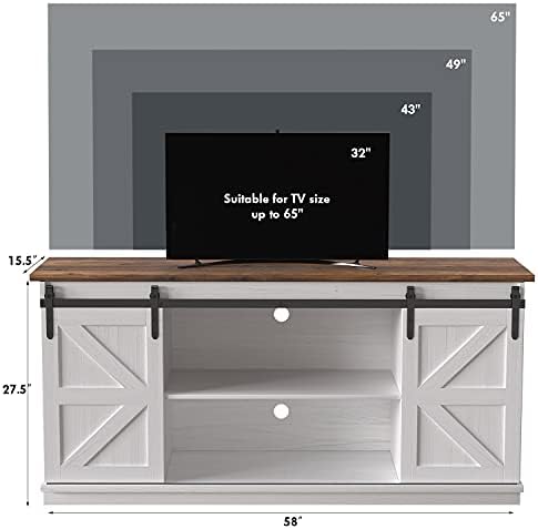 JUMMICO TV Stand for 65 Inch TV, Sliding Barn Doors, Bright White - Image 5
