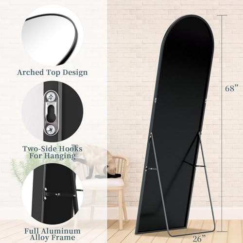 68"x28" Arched Full Length Mirror with Stand,Full Body Floor Mirror - Image 5