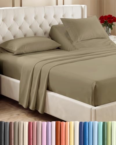 Flex Top Split Head King 4 Piece Sheet Set - Ultra-Soft, Breathable - Khaki by CGKUnlimited