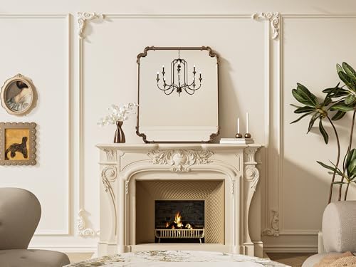TETOTE Antique Gold Brass Rectangle Mirror for Mantle Fireplace 30 x 36 Baroque Vintage Ornate Scroll Wall Mirror with Metal Frame for Traditional Victorian French Decor, Horizontal/Vertical - Image 2