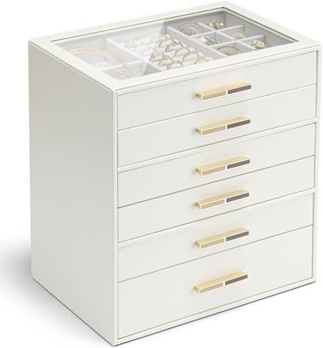 VLANDO Jewelry Box Organizer, 6-Layer Storage Drawers, Glass Window, Modern by VLANDO