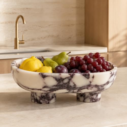 Calacatta Viola Marble Fruit Bowl, 10 Inch Large Oval Stone Fruits Holder with 2 Legs, Luxury Decorative Bowl for Kitchen Counter & Dining Table - Image 4