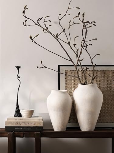 White Ceramic Vase - Large 13.6 Inch Tall Floor Vase for Centerpieces, Farmhouse Flower Vases, Rustic Minimalist Home Decor for Living Room, Enterway, Wedding (Sandstone White) - Image 6