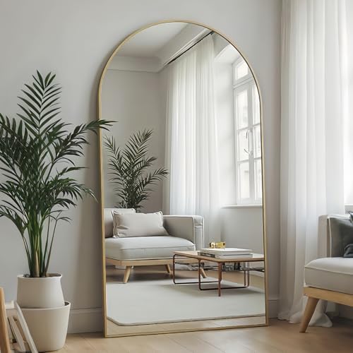 Dewfig Arched Full Length Mirror, 76"x34" Large Floor Mirror, Gold - Image 3