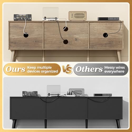 SUPERJARE TV Stand for 55 Inch TV, Entertainment Center with Adjustable Shelf, 2 Cabinets, TV Console Table, Media Console, Solid Wood Feet, Cord Holes, for Living Room, Bedroom, Gray and White - Image 5