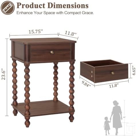 AWASEN Walnut Nightstand, Small End Table with Storage for Living Room - Image 3