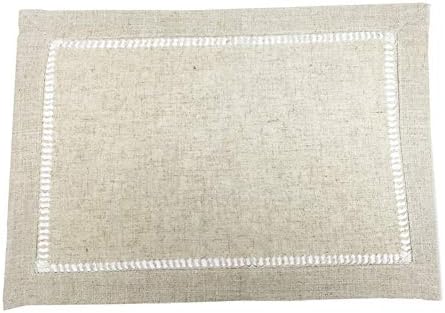 Fennco Styles Toscana Contemporary Hemstitched Linen Blend 14 x 20 Inch Place Mats for Dinner Table, Parties, Wedding Decorations, Natural, Set of 4 - Image 2