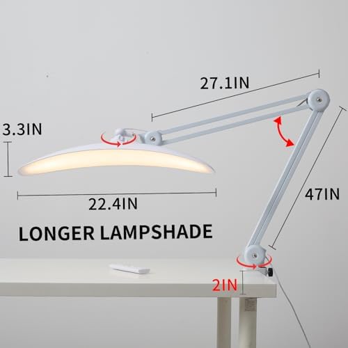 Upgraded 22" LED Desk Lamp with Clamp, 48W CCT Dimmable Home Office Lighting, Remote & Touch Control Swing Arm Task Light for Reading, Study, Drafting, Nail Art & Crafts, White - Image 3