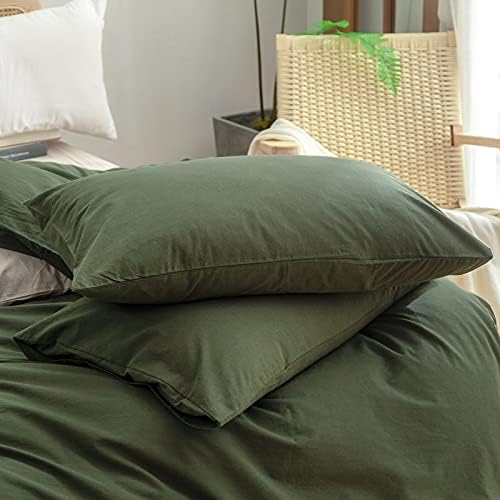 BESTOUCH Cotton Solid Duvet Cover Set Linen Feel Olive Green Oversized King - Image 7