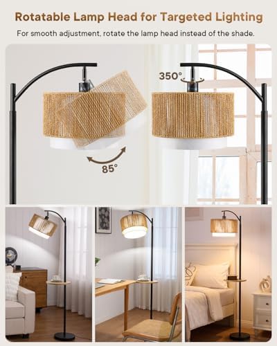 PESRAE Rattan Floor Lamp for Living Room, Farmhouse Arc Standing Lamp - Image 4