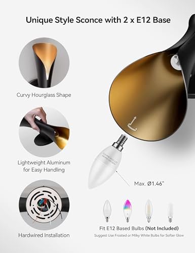 Tubicen Wall Sconce, Modern Dimmable Hardwired Wall Light Black&Gold 15.7" - Image 4