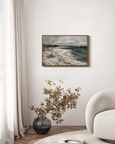 InSimSea Framed Canvas Wall Art Vintage Decor, Large Coastal Wall Art, Seaside Painting Prints, Modern French Country Farmhouse Decorations, Rustic Wall Decor for Living Room Bedroom, 20"x30" - Image 3