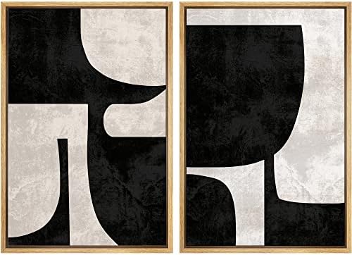 SIGNWIN Framed Canvas Print Wall Art Set Mid-Century Black Polygon Variety Abstract Shapes Illustrations Modern Art Decorative Contemporary for Living Room, Bedroom, Office - 24"" x36 x2 Natural by SIGNWIN