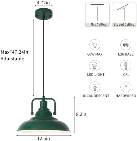 Farmhouse Pendant Light, 12.5inch, 3 Packs Green Kitchen Pendant Lights, Island Pendant Lights, Pendant Lights Kitchen Island, Pendant Light for Bedroom, Office, Kichen Sink, Library - Image 2