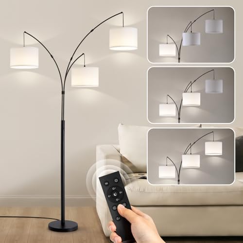 Netin 3 Light Arc Floor Lamps for Living Room, Large Floor Lamp with Remote Control, Modern 80" Tall Standing Lamp, 3 Color Temperature, Mid Century Tree Floor Lamp for Bedroom, Office by Netin
