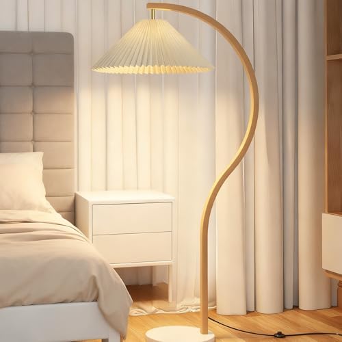 Mid Century Modern Arc Floor Lamp,Pleated Fabric Shade,for Living Room by MIXL