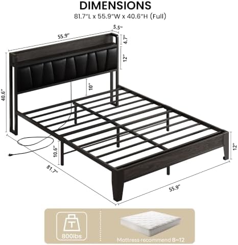 LIKIMIO Full Bed Frame with Storage Headboard and Charging Station - Image 2