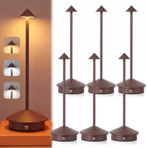 6 Pack Cordless Table Lamp, 3 Color Stepless Dimmable, Brown by Unknown