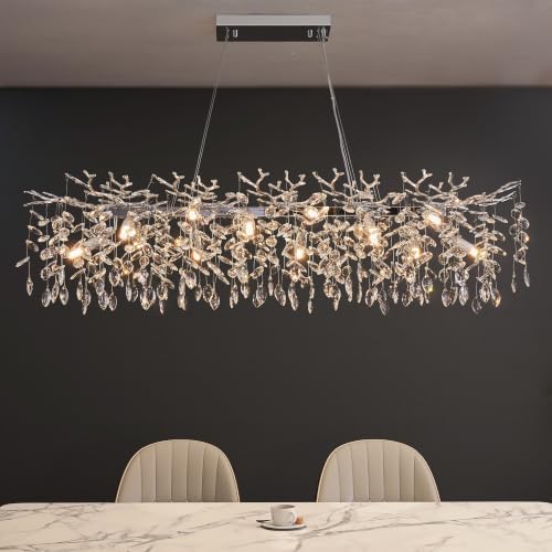 Modern Tree Branch Crystal Chandelier Luxury Silver Crystal Pendant Lighting 47.2" Contemporary 14-Light Chandeliers for Dining Room Kitchen Bedroom Living Room by witkey