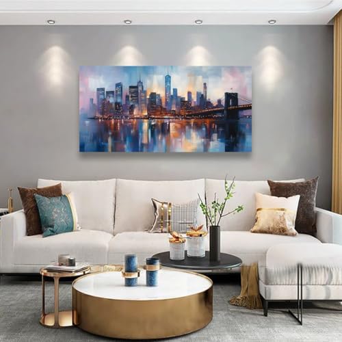 Abstraction Pictures Canvas Wall Art for Living room Office Bedroom Wall Decor,City Wall Art Print Paintings Modern Blue Great bridge Artwork Waterproof Ready to Hang-20x40inch - Image 6