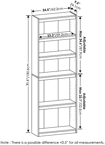 Furinno Jaya Enhanced Home 5-Tier Shelf Bookcase, Blackwood - Image 3