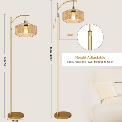 Vintage Floor Lamps for Living Room Glass Floor Lamp with Remote Control,Dimmable Floor Lamp Gold Mid Century Modern Standing Lamp 3 Color Temperature Brass Tall Floor Lamps for Bedroom Corner - Image 6