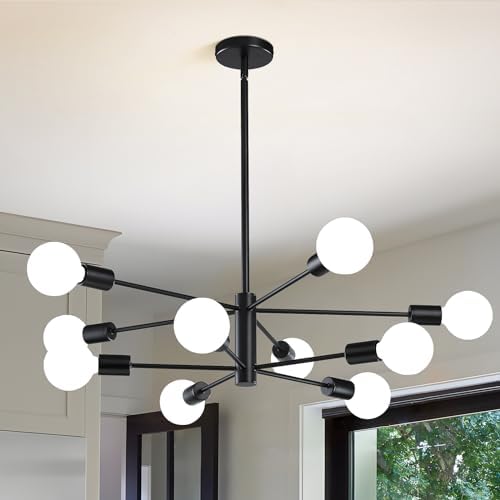 RUIYEY Modern Sputnik Chandeliers Light, 10-Light Black Chandeliers for Dining Room, E26 Height Adjustable Chandelier Ceiling Lighting Fixture for Farmhouse Kitchen Island Living Room Foyer by RUIYEY