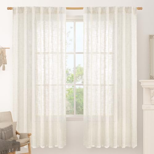 LAMIT 72 inch Length Cream Linen Curtains for Living Room Bedroom 2 Panels by LAMIT