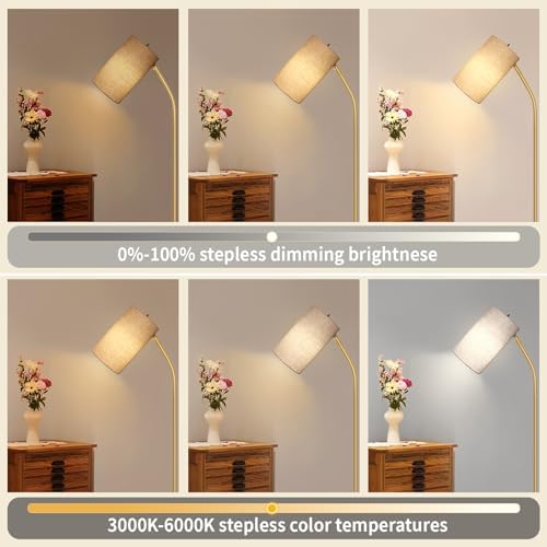 Ldeco Gold Arc Floor Lamp for Living Room with Remote Color Changing Stepless Dimmable Bulb Included Tall Stand Reading Lamp for Living Room Bedroom Office Corner Lamp for Small Space(Beige/Gold) - Image 3