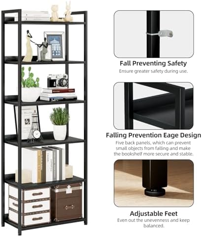 NUMENN Bookshelf, 6 Tier Freestanding Shelving Unit, Black - Image 5