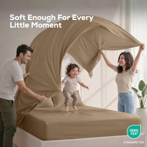King Sheets Set, 4 Pieces 16" Deep Pocket Hotel Luxury Bed Sheets, Sand - Image 5