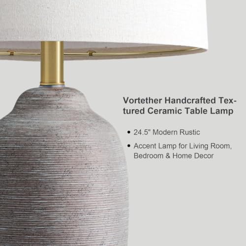 24.5" Vintage Ceramic Table Lamp Single-Rustic Boho Accent Nightstand Lamps for Bedroom, Living Room, Entryway-Small Textured Bedside Lamps, Modern Farmhouse Lamps for Home Decor Purple Grey - Image 2