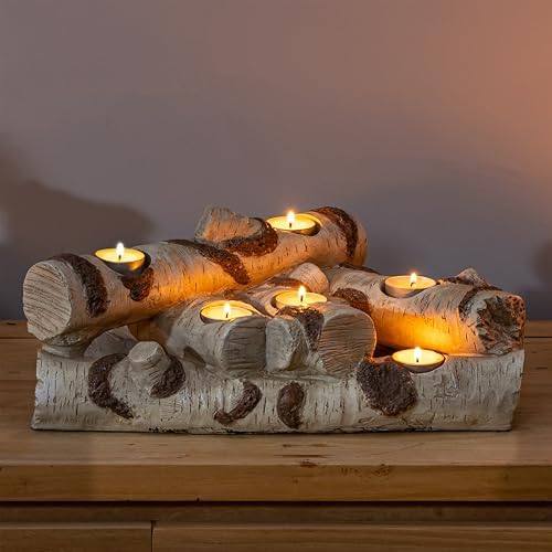 Plow & Hearth Faux Birch Fireplace Candle Holder, Resin Log Insert for Fireplace Decor, Holds 8 Fireplace Candles for Inside Fireplace, Cozy Living Room Fireplace Decorations - Image 6