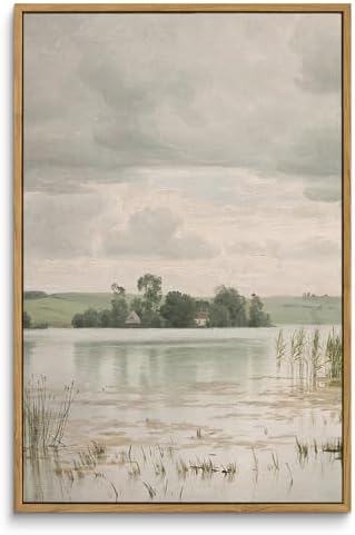 InSimSea Framed Canvas Prints Art Vintage Decor, Countryside Lakeside Landscape Paintings, Large Prints, Vintage Retro Wall Decorations for Bathroom Bedroom Living Room, 16"x24" by InSimSeaArt
