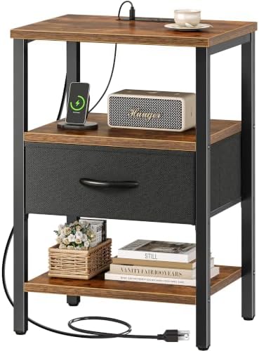 SUPERJARE Nightstand with Charging Station, USB-C Port, Bedside Table by SUPERJARE