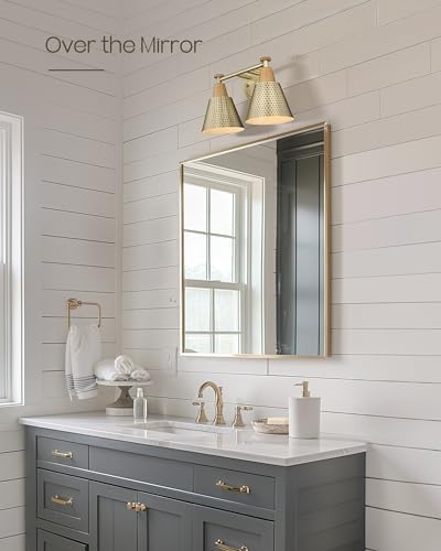 FEMILA Bathroom Light Fixtures, 2-Light Bathroom Vanity Lights Over Mirror, Antique Gold Wall Sconces, Hammered Metal Shade, 4FG59B-2W BG - Image 4