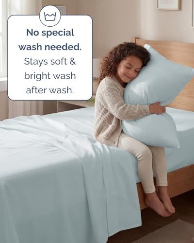 Twin Size 3 Piece Sheet Set - Comfy Breathable & Cooling Sheets - Ice Blue - Image 6
