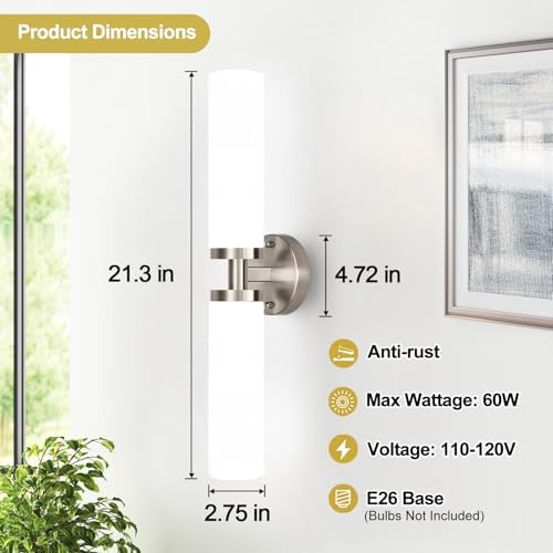 Wall Sconces Set of Two, Brushed Nickel Gold Bathroom Sconces Wall Lighting with Milky White Glass, Hardwired Modern Sconces Wall Decor Set of 2 Bathroom Light Fixtures for Mirror Living Room Bedroom - Image 4