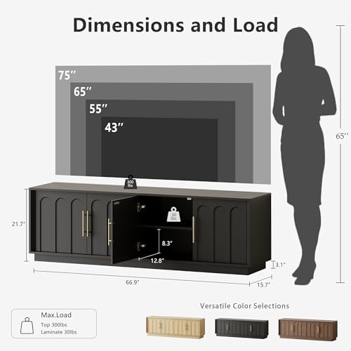 FORTUNETEC 67" Modern TV Stand for 75 Inch TV Living Room, Black - Image 2